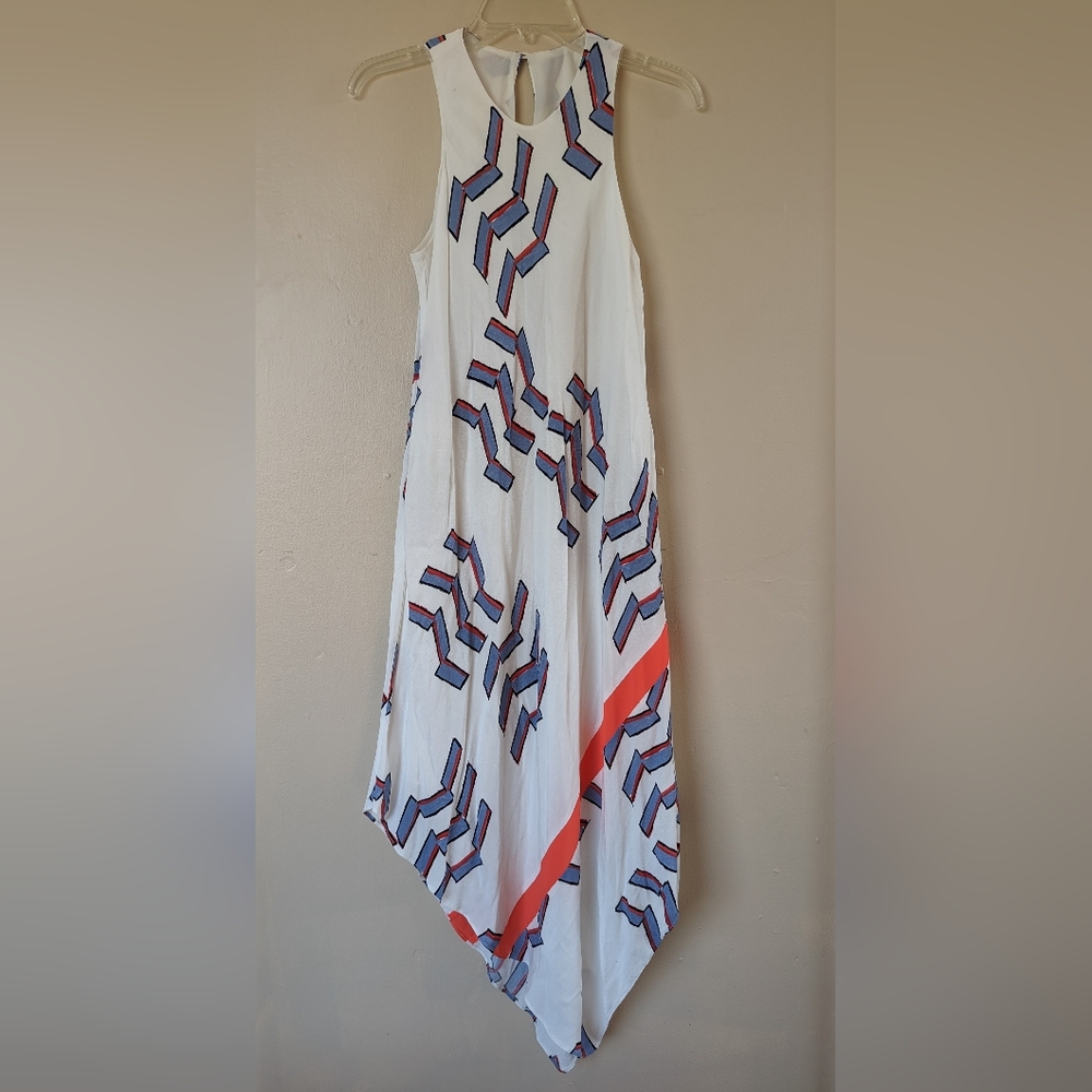 Rachel Roy Printed Midi Dress, Asymmetrical, Geometric, & Sleeveless (SIZE S)